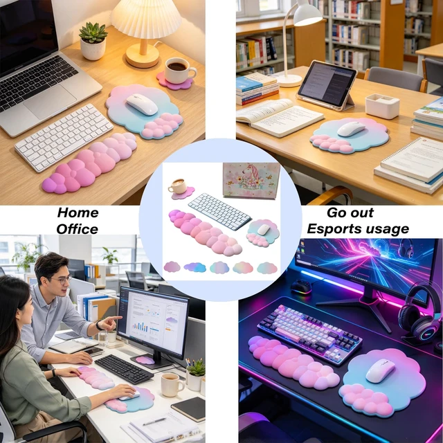 Alt view image 6 of 7 - Cloud Mouse Keyboard Wrist Rest:Cute Wrist Rest Set | Ergonomic Memory Foam Wrist Support Pad with Non-Slip Base for Typing Pain Relief - for Computer Keyboard Laptop Offices