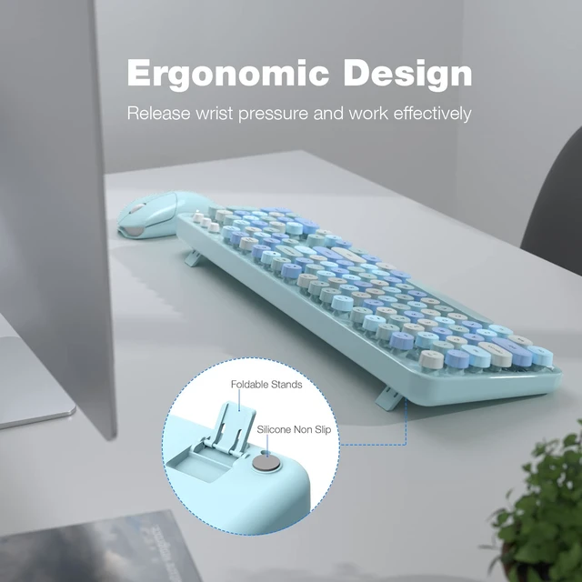 Alt view image 4 of 7 - Dilter Wireless Keyboard and Mouse Combo, 104 Keys Full-Sized Typewriter Keyboards, 2.4 GHz USB Receiver Plug and Play, for Windows, PC, Laptop, Desktop (Blue Colorful)