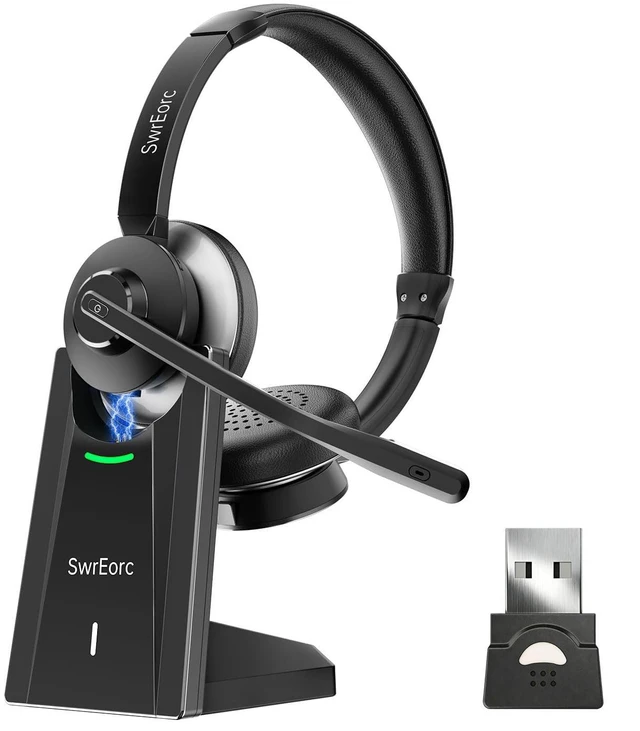 Main image of SwrEorc Bluetooth Headset, Wireless Headset with Mic for Work, Advanced AI Noise Cancelling Microphone (Clear Calls & Mic Mute), Bluetooth 5.3, USB Dongle, Headphones with Mic, for PC/Zoom/Office