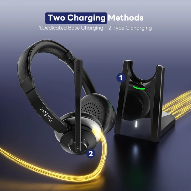 Alt view image 6 of 7 - SwrEorc Bluetooth Headset, Wireless Headset with Mic for Work, Advanced AI Noise Cancelling Microphone (Clear Calls & Mic Mute), Bluetooth 5.3, USB Dongle, Headphones with Mic, for PC/Zoom/Office