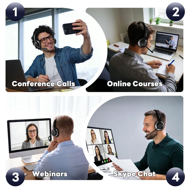 Alt view image 7 of 7 - SwrEorc Bluetooth Headset, Wireless Headset with Mic for Work, Advanced AI Noise Cancelling Microphone (Clear Calls & Mic Mute), Bluetooth 5.3, USB Dongle, Headphones with Mic, for PC/Zoom/Office