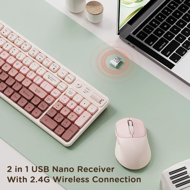 Alt view image 2 of 6 - Wireless Keyboard and Mouse Combo, Full-Size USB Keyboard with Back Stand, 2.4GHz Wireless for Desktop, Laptop and Computer (Coffee Gradient)