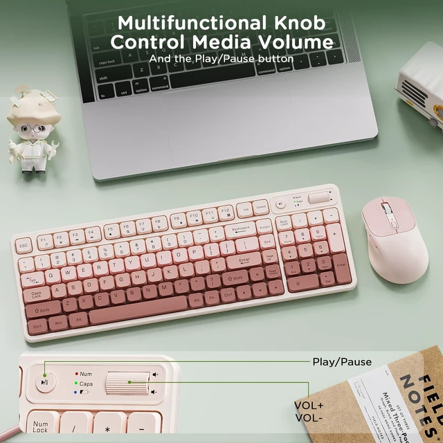 Alt view image 4 of 6 - Wireless Keyboard and Mouse Combo, Full-Size USB Keyboard with Back Stand, 2.4GHz Wireless for Desktop, Laptop and Computer (Coffee Gradient)