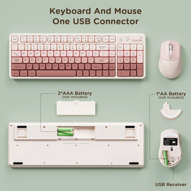 Alt view image 5 of 6 - Wireless Keyboard and Mouse Combo, Full-Size USB Keyboard with Back Stand, 2.4GHz Wireless for Desktop, Laptop and Computer (Coffee Gradient)