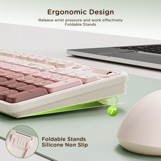Alt view image 6 of 6 - Wireless Keyboard and Mouse Combo, Full-Size USB Keyboard with Back Stand, 2.4GHz Wireless for Desktop, Laptop and Computer (Coffee Gradient)
