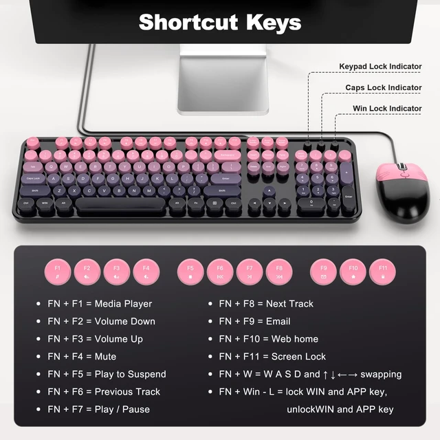 Alt view image 6 of 7 - Dilter Wired Keyboard and Mouse Combo, 104 Keys Full-Sized Typewriter Keyboards, USB Office Keyboard with Number Pad, Caps Indicators, Foldable Stands for Windows, PC, Laptop, Desktop