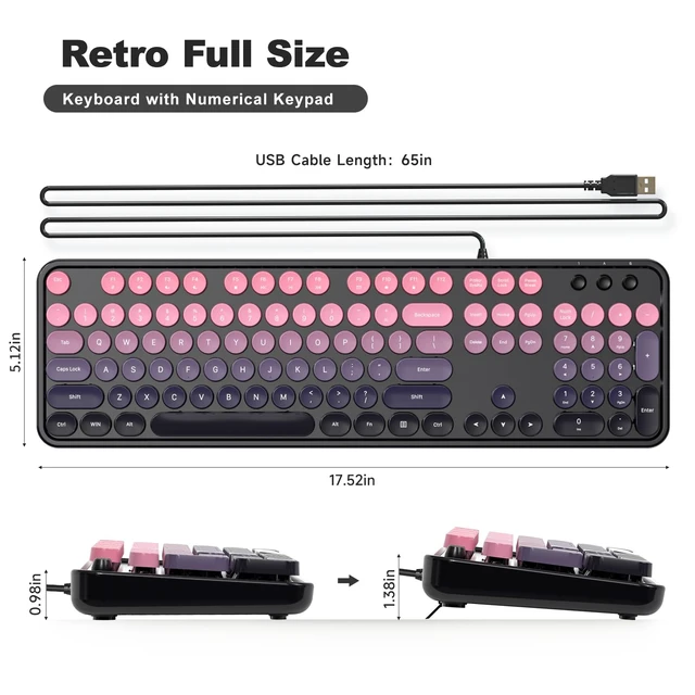 Alt view image 7 of 7 - Dilter Wired Keyboard and Mouse Combo, 104 Keys Full-Sized Typewriter Keyboards, USB Office Keyboard with Number Pad, Caps Indicators, Foldable Stands for Windows, PC, Laptop, Desktop