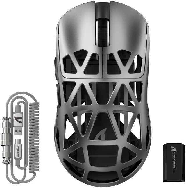 Main image of ATTACK SHARK R2PRO 45g Superlight Magnesium Alloy Mouse, Grey | PixArt PAW3950 Sensor, 42K DPI, 8000Hz Wireless Polling Rate, 2.4G/BT/Wired, Coiled Cable, Programmable Buttons for PC/Mac