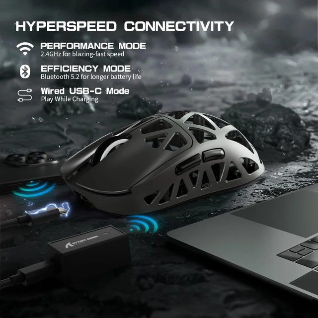 Alt view image 4 of 7 - ATTACK SHARK R2PRO 45g Superlight Magnesium Alloy Mouse, Grey | PixArt PAW3950 Sensor, 42K DPI, 8000Hz Wireless Polling Rate, 2.4G/BT/Wired, Coiled Cable, Programmable Buttons for PC/Mac