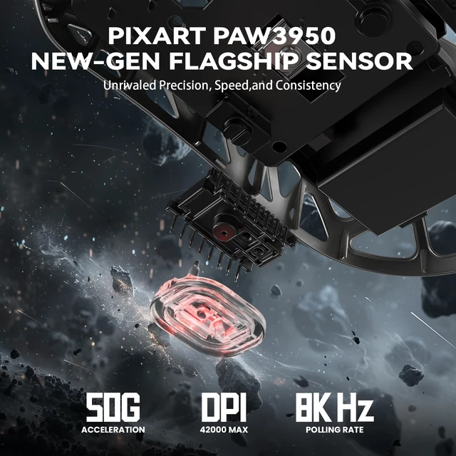 Alt view image 5 of 7 - ATTACK SHARK R2PRO 45g Superlight Magnesium Alloy Mouse, Grey | PixArt PAW3950 Sensor, 42K DPI, 8000Hz Wireless Polling Rate, 2.4G/BT/Wired, Coiled Cable, Programmable Buttons for PC/Mac