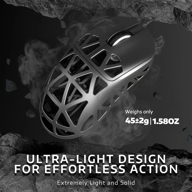 Alt view image 6 of 7 - ATTACK SHARK R2PRO 45g Superlight Magnesium Alloy Mouse, Grey | PixArt PAW3950 Sensor, 42K DPI, 8000Hz Wireless Polling Rate, 2.4G/BT/Wired, Coiled Cable, Programmable Buttons for PC/Mac