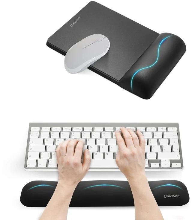 Main image of UnivoColors Mini Size Mouse Pad with Wrist Rest & M-Size Keyboard Wrist Rest Set,Premium PU Material,Low-Rebound Cushion,Ergonomic Design,Smooth Mouse Control with Hard Plate,Reduces Fatigue,Black