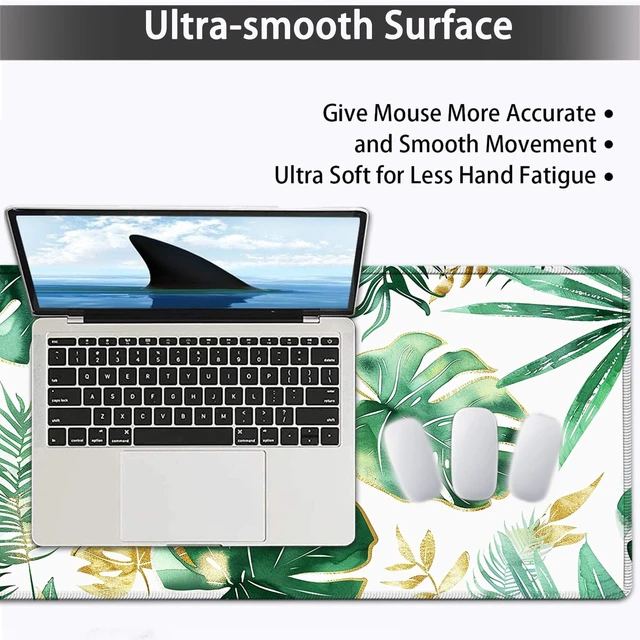 Alt view image 3 of 7 - Large Mouse pad and Keyboard Support Set, Ergonomic Memory Foam Keyboard Wrist Rest, Extended Gaming Mouse Pad with Stitched Edges, Tropical Palm Leaves White XXL Desk Mat (31.5 X 11.8 in)