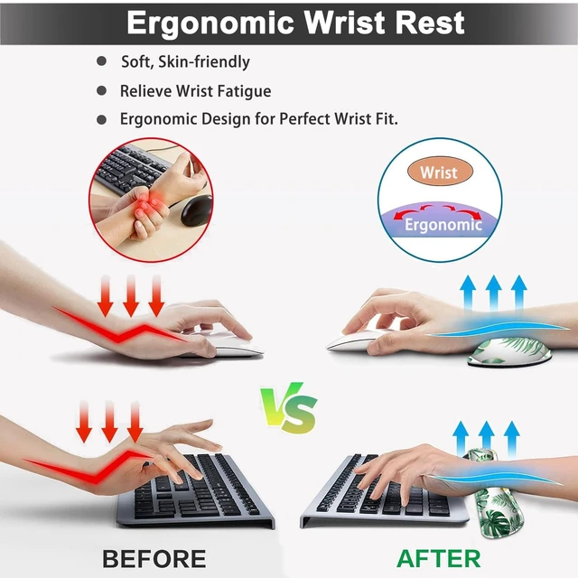 Alt view image 5 of 7 - Large Mouse pad and Keyboard Support Set, Ergonomic Memory Foam Keyboard Wrist Rest, Extended Gaming Mouse Pad with Stitched Edges, Tropical Palm Leaves White XXL Desk Mat (31.5 X 11.8 in)