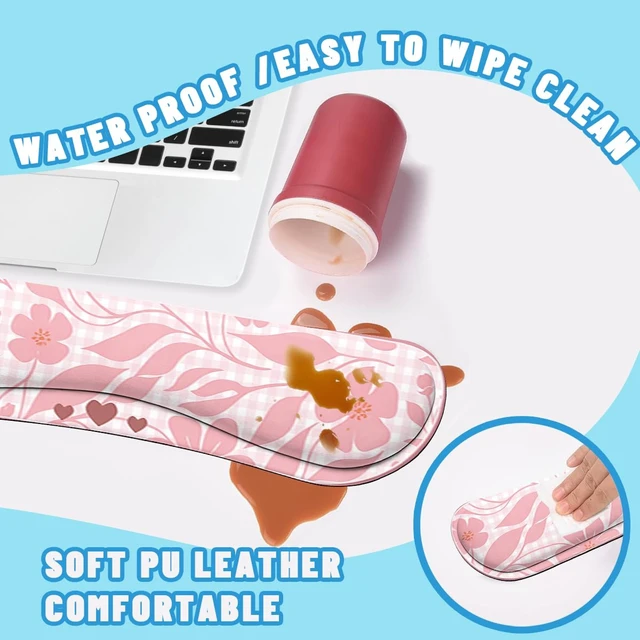 Alt view image 5 of 7 - Pink Floral Desk Mat Set Preppy Hearts Plaid Large Mouse Pad with Wrist Rest 4in1 Desk Mat for Desktop Ergonomic Keyboard Wrist Support Anti-Slip Computer Ergonomic Mouse Pad Home Office Gaming