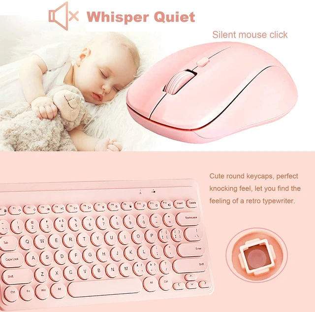 Alt view image 6 of 7 - Compact Keyboard MouseCombo,JieruiDeng 79-Key Retro Mini Cute Computer Keyboard 2.4G USB Wireless and Silent Mice Set for Laptop Desktop PC iPad (Pink)