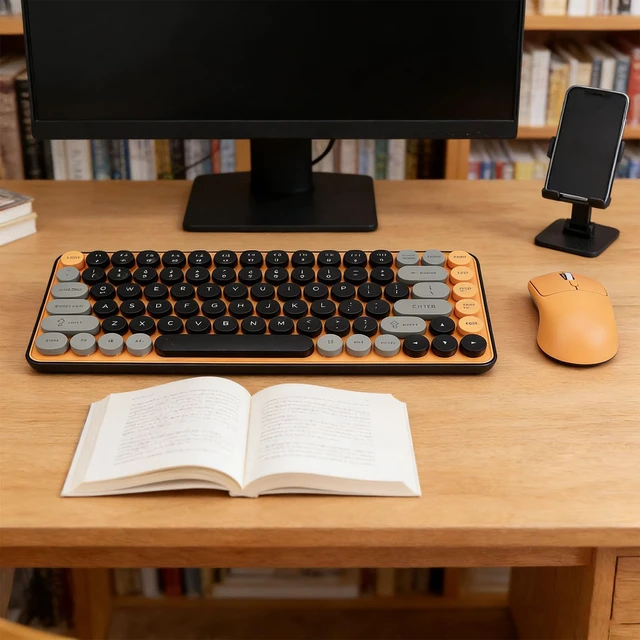Alt view image 7 of 7 - LICAEVEY Wireless Keyboard and Combo, 85 Keys Bluetooth 2.4G Dual Mode Cordless Keyboard with Colorful Round Detachable Keycaps, for Wins Android Home Office Use
