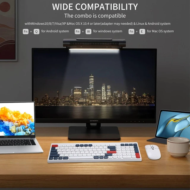 Alt view image 6 of 7 - Bluetooth Wireless Keyboard and Mouse Combo Tri-Mode (BT5.1+BT5.1+2.4GHz) Type-C Rechargeable Cordless Keyboard Mouse, Ultra-Thin Full-Size Keyboard and Mouse for Laptop/Mac/iPad/Chromebook Green