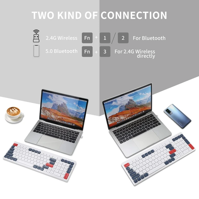 Alt view image 3 of 7 - Bluetooth Wireless Keyboard and Mouse Combo Tri-Mode (BT5.1+BT5.1+2.4GHz) Type-C Rechargeable Cordless Keyboard Mouse, Ultra-Thin Full-Size Keyboard and Mouse for Laptop/Mac/iPad/Chromebook Green