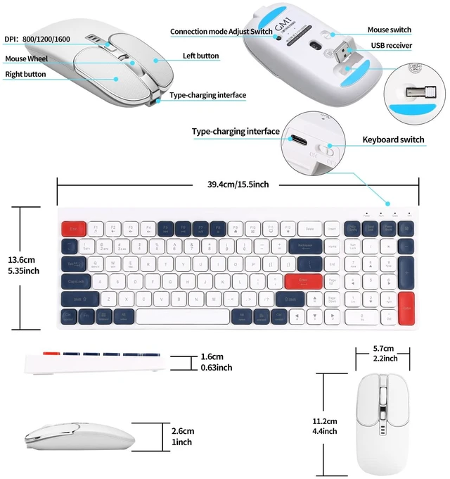 Alt view image 7 of 7 - Bluetooth Wireless Keyboard and Mouse Combo Tri-Mode (BT5.1+BT5.1+2.4GHz) Type-C Rechargeable Cordless Keyboard Mouse, Ultra-Thin Full-Size Keyboard and Mouse for Laptop/Mac/iPad/Chromebook Green