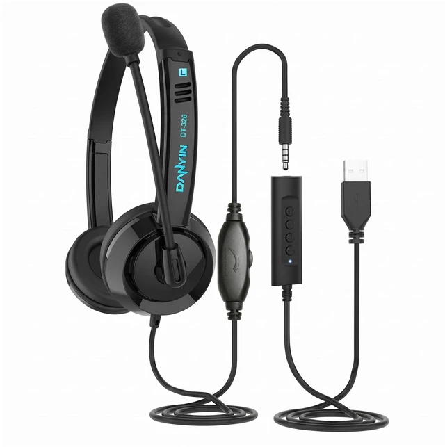 Main image of USB Computer Headset with Noise Cancelling Microphone, Ultra Comfort Wired On-Ear Headphones, In-line Control for Desktop & Chromebook, Call Center Video Conference Online Class(USB+3.5mm, Black)