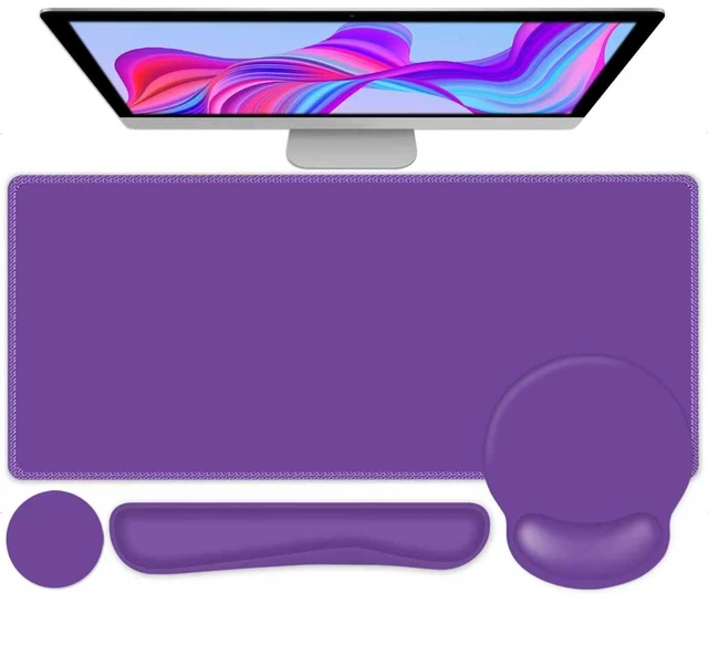 Main image of 4 PCS Mouse Pad Desk Mat Protector, Keyboard Wrist Rest + Comfortable Mouse Pad Wrist Rest +Coaster, Large Gaming Mousepad for Computer Laptop, 35.4"X 15.7" Deskpad for Office Home I Dark Purple
