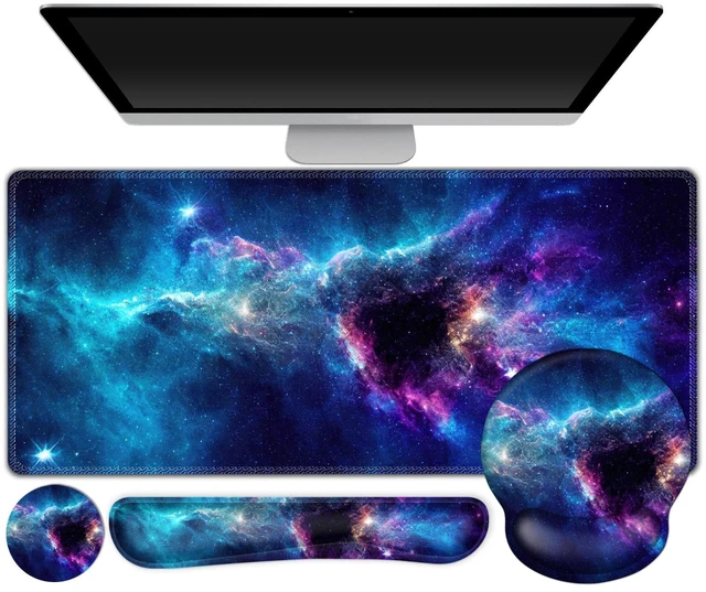 Main image of Mouse Pad, 4in1 Mousepad + Keyboard Wrist Rest+Mouse Wrist Rest+Coaster Set | XXL Large Gaming Desk Mat, Cute Desk Pad Protector, with Ergonomic Desk Pad for Home Office Table Computer, Galaxy Space