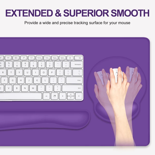 Alt view image 4 of 7 - 4 PCS Mouse Pad Desk Mat Protector, Keyboard Wrist Rest + Comfortable Mouse Pad Wrist Rest +Coaster, Large Gaming Mousepad for Computer Laptop, 35.4"X 15.7" Deskpad for Office Home I Dark Purple