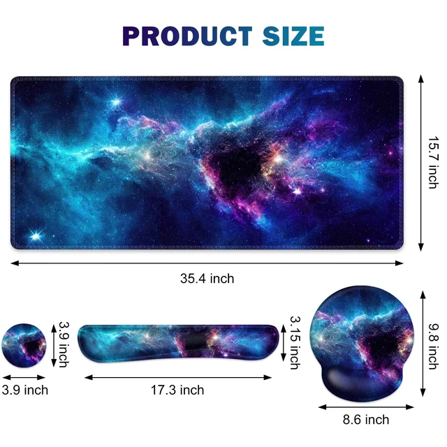 Alt view image 2 of 7 - Mouse Pad, 4in1 Mousepad + Keyboard Wrist Rest+Mouse Wrist Rest+Coaster Set | XXL Large Gaming Desk Mat, Cute Desk Pad Protector, with Ergonomic Desk Pad for Home Office Table Computer, Galaxy Space