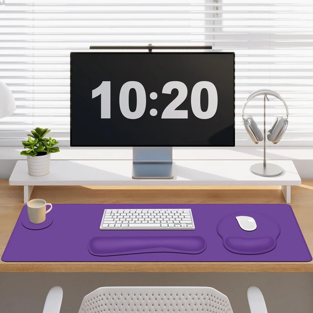 Alt view image 6 of 7 - 4 PCS Mouse Pad Desk Mat Protector, Keyboard Wrist Rest + Comfortable Mouse Pad Wrist Rest +Coaster, Large Gaming Mousepad for Computer Laptop, 35.4"X 15.7" Deskpad for Office Home I Dark Purple