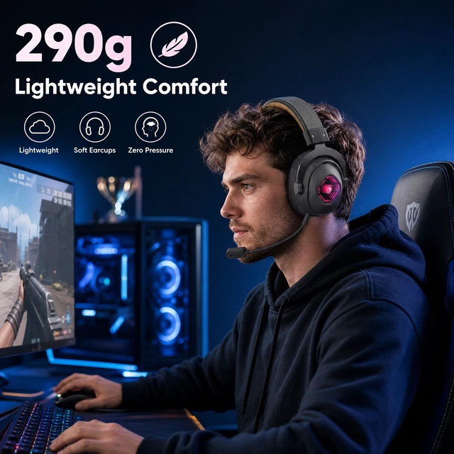 Alt view image 6 of 7 - SADES Wireless Gaming Headset 7.1 Surround 90H Black for PS5 PC Switch | 27ms Low Latency, Dual 2.4GHz Dongles, 290g Lightweight, Detachable AI ENC Mic, RGB Infinity Mirror, for Xbox/PS4/Phone