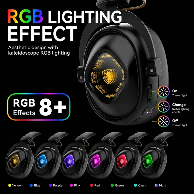 Alt view image 7 of 7 - SADES Wireless Gaming Headset 7.1 Surround 90H Black for PS5 PC Switch | 27ms Low Latency, Dual 2.4GHz Dongles, 290g Lightweight, Detachable AI ENC Mic, RGB Infinity Mirror, for Xbox/PS4/Phone