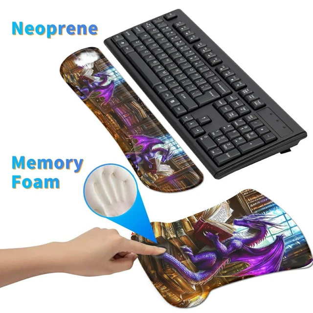 Alt view image 4 of 7 - Dikoer 3Pcs Ergonomic Memory Foam Keyboard Wrist Rest Pad Set, Dragon Book | Memory Foam Keyboard Wrist Rest Pad Set & Coaster, Non-Slip Base Desk Mat for Office Home Game Computer & Laptop