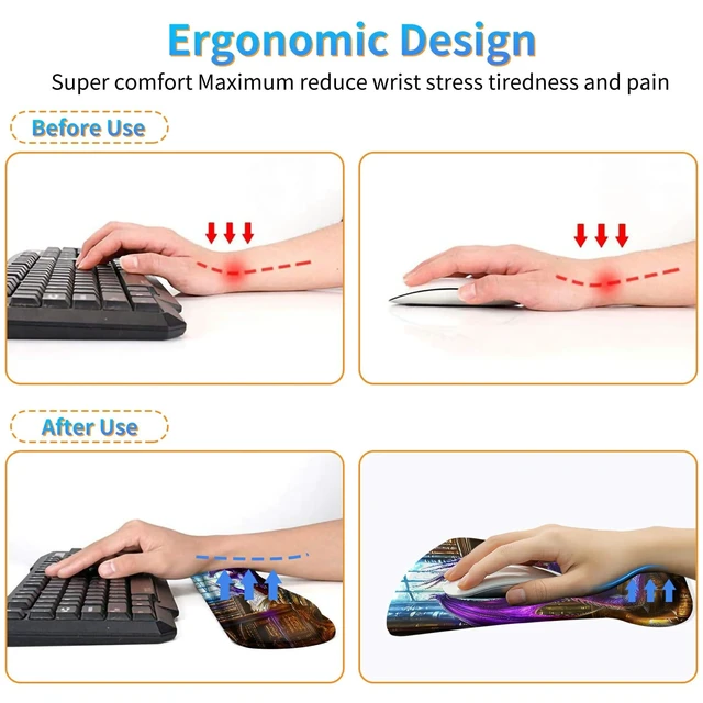 Alt view image 5 of 7 - Dikoer 3Pcs Ergonomic Memory Foam Keyboard Wrist Rest Pad Set, Dragon Book | Memory Foam Keyboard Wrist Rest Pad Set & Coaster, Non-Slip Base Desk Mat for Office Home Game Computer & Laptop