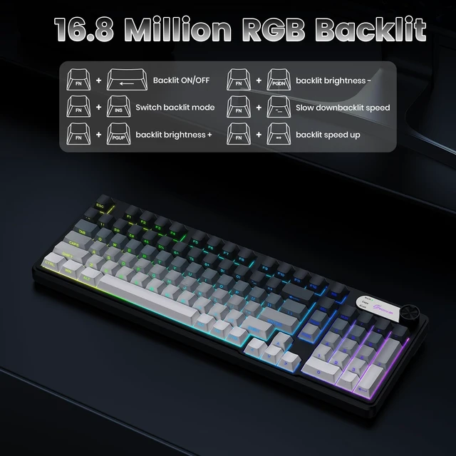 Alt view image 3 of 7 - GEODMAER G98X Wireless Gaming Keyboard, Tri-Mode 2.4GHz/USB-C/BT5.0 Silent Gaming Keyboard with Number Pad & Knob, RGB Backlit, Side Printed PBT Keycaps Computer Keyboards for PC Laptop Gamer
