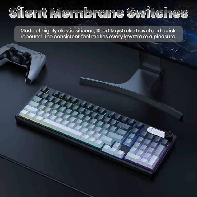 Alt view image 4 of 7 - GEODMAER G98X Wireless Gaming Keyboard, Tri-Mode 2.4GHz/USB-C/BT5.0 Silent Gaming Keyboard with Number Pad & Knob, RGB Backlit, Side Printed PBT Keycaps Computer Keyboards for PC Laptop Gamer