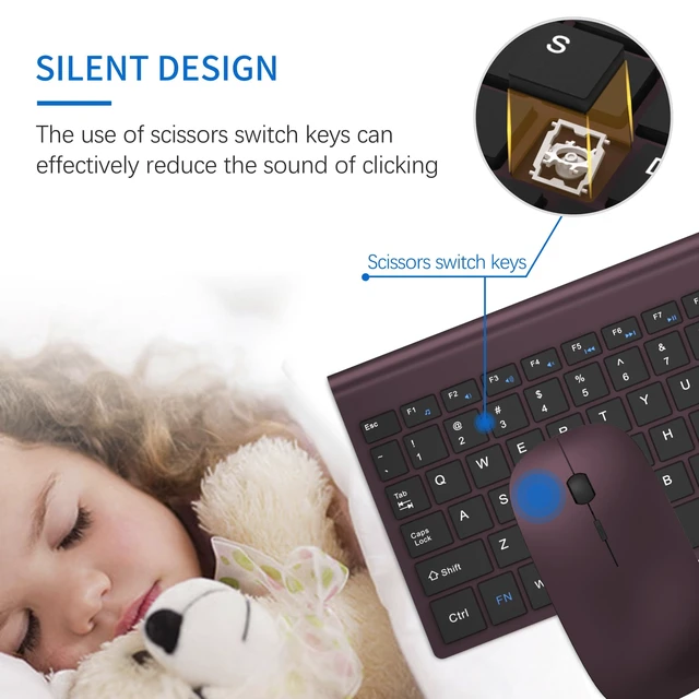 Alt view image 2 of 6 - Wireless Keyboard and Mouse Ultra Slim Combo, TopMate - Wine Black | 2.4G Silent Compact 2400DPI Mouse and Scissor Switch Keyboard Set with Cover, Batteries Included, for PC/Laptop/Windows/Mac