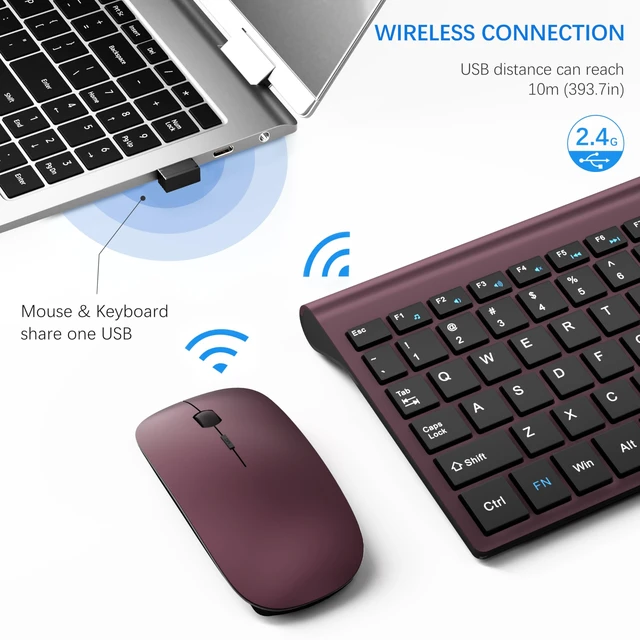 Alt view image 3 of 6 - Wireless Keyboard and Mouse Ultra Slim Combo, TopMate - Wine Black | 2.4G Silent Compact 2400DPI Mouse and Scissor Switch Keyboard Set with Cover, Batteries Included, for PC/Laptop/Windows/Mac