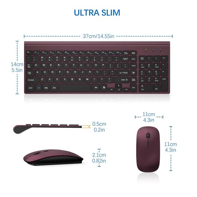 Alt view image 6 of 6 - Wireless Keyboard and Mouse Ultra Slim Combo, TopMate - Wine Black | 2.4G Silent Compact 2400DPI Mouse and Scissor Switch Keyboard Set with Cover, Batteries Included, for PC/Laptop/Windows/Mac