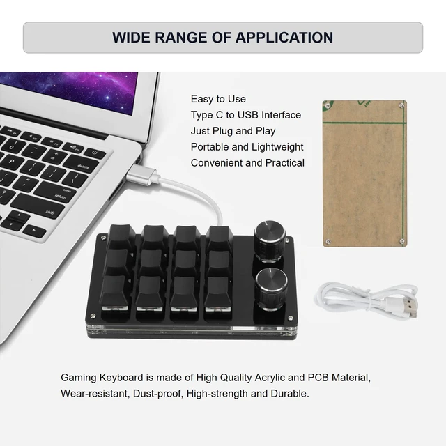 Alt view image 4 of 7 - KUIDAMOS 12 Key Mechanical Numpad Mini Mechanical Gaming Keyboard,Macro Keyboard Knob with Knob Function and Type C to USB Interface Mini One Handed One Click Start for Linux OS X(Black)
