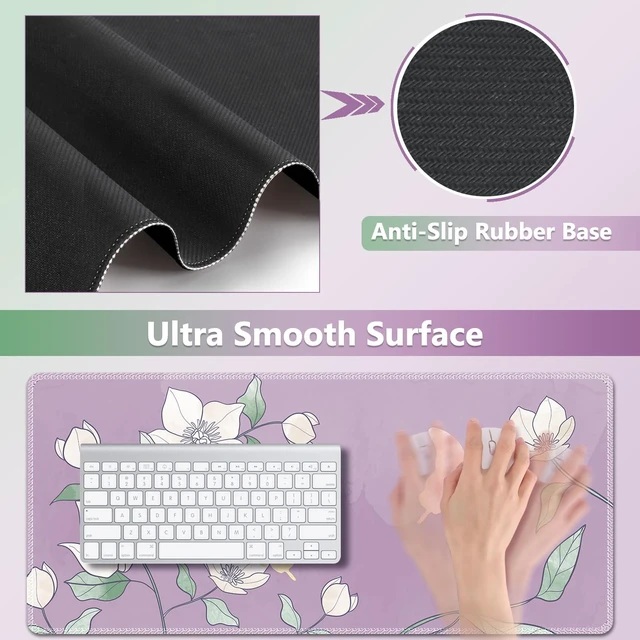Alt view image 4 of 7 - AIMSA Flower Desk Mat, Purple Mouse Pad with Wrist Rest Set, XXL Mousepad+Keyboard Wrist Rest+Mouse Pad Wrist Support+Coaster for Home Office Accessories