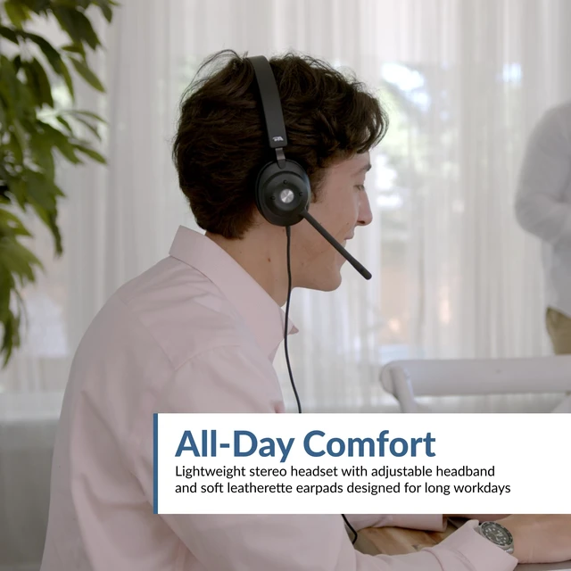 Alt view image 3 of 7 - Cyber Acoustics HS-2000 USB Headset, UC Optimized, Earcup Controls | Wired Headset for PC and Mac with Noise-Cancelling Mic, UC Optimized, Earcup Controls, All Day Comfort, USB-C Adapter