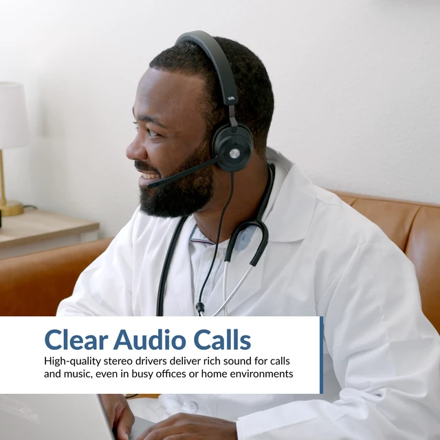 Alt view image 4 of 7 - Cyber Acoustics HS-2000 USB Headset, UC Optimized, Earcup Controls | Wired Headset for PC and Mac with Noise-Cancelling Mic, UC Optimized, Earcup Controls, All Day Comfort, USB-C Adapter