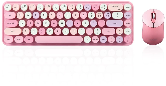 Main image of Perixx PERIDUO-802PK Bluetooth Mini Keyboard and Mouse Combo - Retro Round Key Caps - Pastel Pink - US English