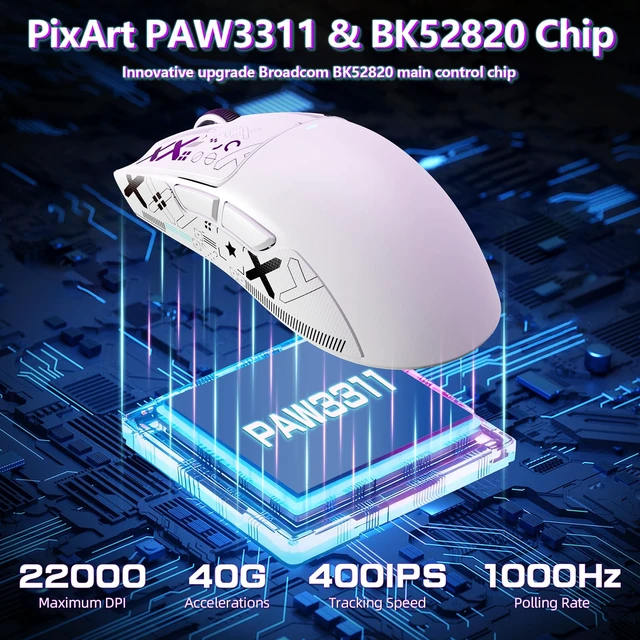 Alt view image 3 of 7 - ATTACK SHARK X11 SE Tri Mode Lightweight Wireless Gaming Mouse - White+Tape | 22000 DPI, Wired/BT/2.4Ghz, PAW3311 Optical Sensor, 59g, 1000Hz Polling, 300mAh Battery for FPS Gamer PC/WIN