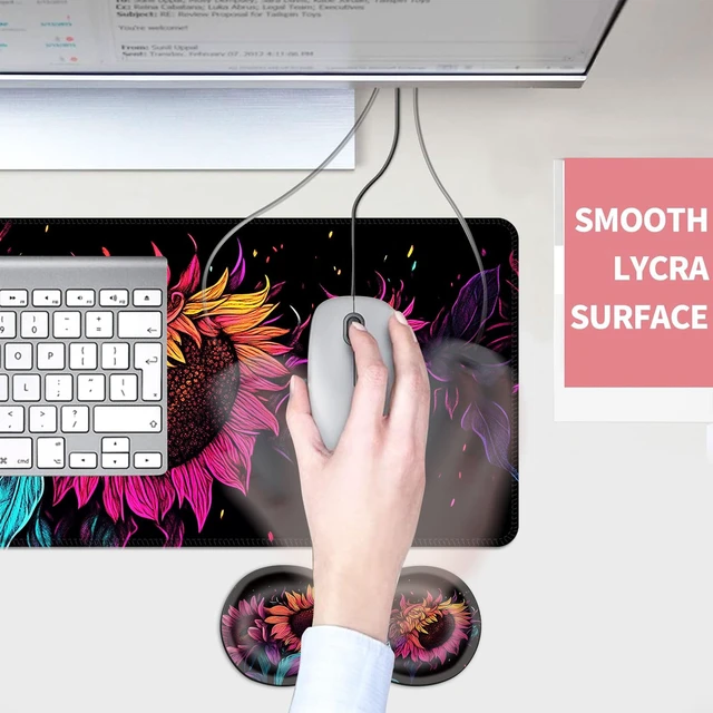 Alt view image 4 of 7 - smauncucn Mouse Pad,Large Desk Mat Set, 4in1 XL Mousepad + Keyboard Wrist Rest+Mouse Wrist Rest+Coaster with Ergonomic Desk Pad for Home Office Table Computer Cover -Neon Colorful Sunflowers