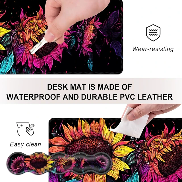 Alt view image 3 of 7 - smauncucn Mouse Pad,Large Desk Mat Set, 4in1 XL Mousepad + Keyboard Wrist Rest+Mouse Wrist Rest+Coaster with Ergonomic Desk Pad for Home Office Table Computer Cover -Neon Colorful Sunflowers