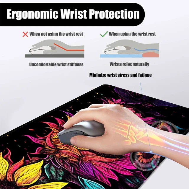 Alt view image 5 of 7 - smauncucn Mouse Pad,Large Desk Mat Set, 4in1 XL Mousepad + Keyboard Wrist Rest+Mouse Wrist Rest+Coaster with Ergonomic Desk Pad for Home Office Table Computer Cover -Neon Colorful Sunflowers
