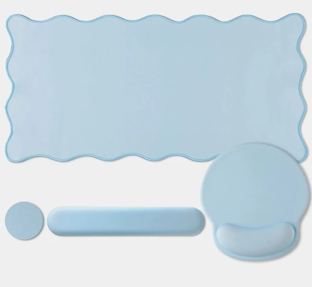Main image of Sabary Scalloped Desk Mat Keyboard Mouse Pad Set Blue 31.5 x 15.7 Inch | Preppy Table Mat Keyboard Wrist Rest Cute Mouse Pad with Wrist Rest Coaster Ergonomic Non-slip Waterproof Gaming Desk