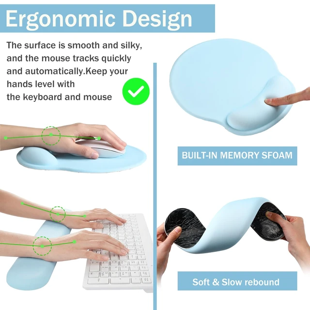 Alt view image 7 of 7 - Sabary Scalloped Desk Mat Keyboard Mouse Pad Set Blue 31.5 x 15.7 Inch | Preppy Table Mat Keyboard Wrist Rest Cute Mouse Pad with Wrist Rest Coaster Ergonomic Non-slip Waterproof Gaming Desk